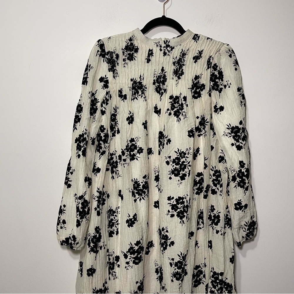 Static wmn white black burnt velvet floral print puff long sleeve midi dress XS - Picture 2 of 8